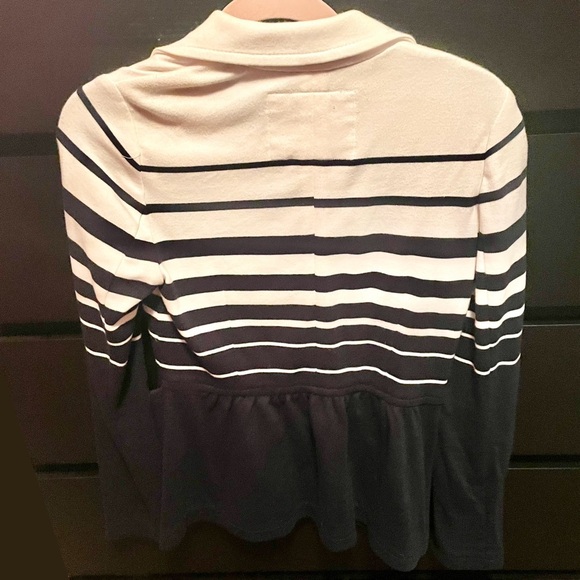 Anthropologie Cartonnier Navy & Cream Stripe Knit Blazer - pockets & Peplum Back - Picture 2 of 6